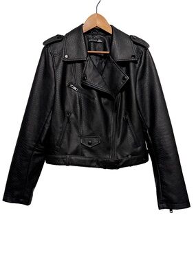 BLACK TAPE Faux Leather Snake Moto Jacket Biker Cropped Edgy Alt